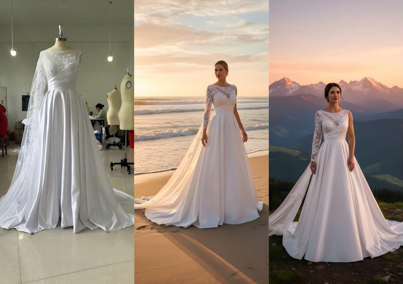 Before and after comparison of wedding dress model generator transformation